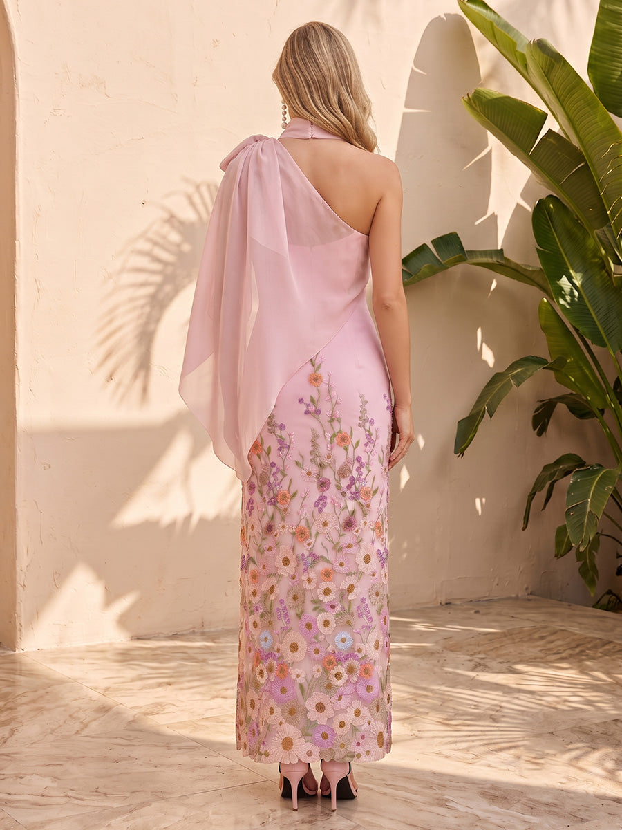 Tulle Mermaid Halter Cape Side Slit Formal Dresses