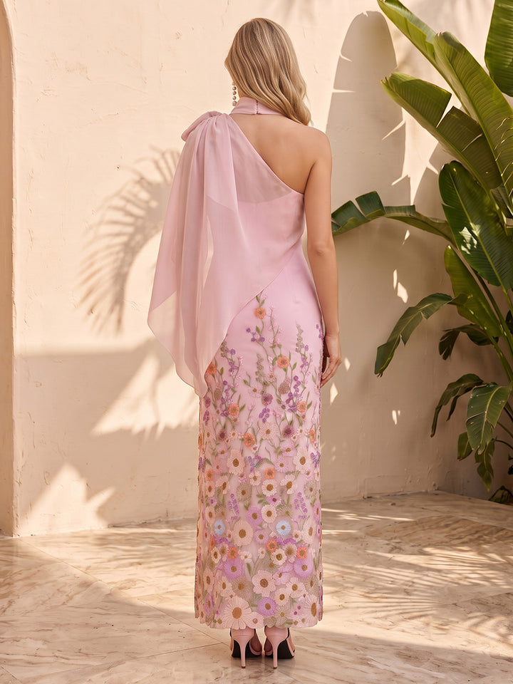 Tulle Mermaid Halter Cape Side Slit Formal Dresses