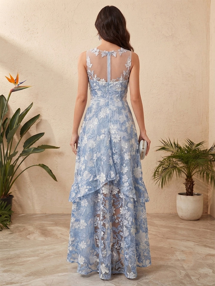 Tulle A Line Jewel Neck Floral Embroidery  Formal Dresses