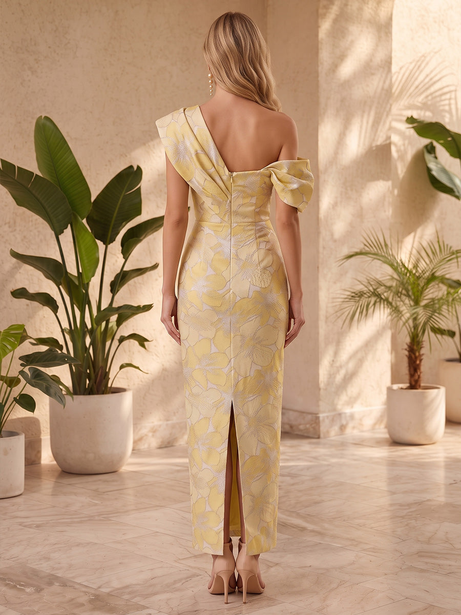 Jacquard Mermaid One Shoulder Cowl Neck High Waist Formal Dresses