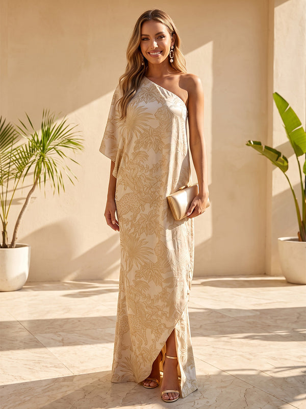 Jacquard A Line One Shoulder Floral  Formal Dresses