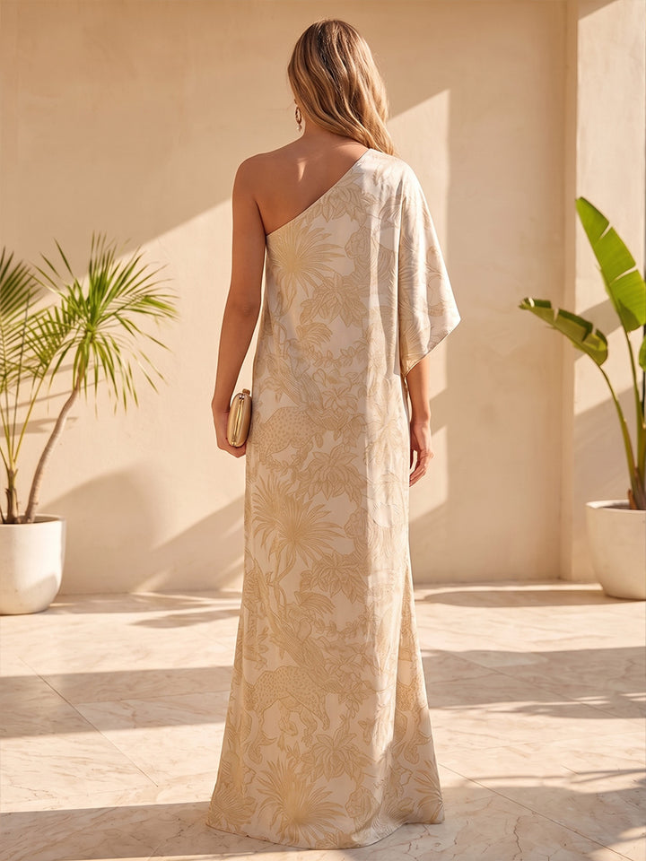 Jacquard A Line One Shoulder Floral  Formal Dresses
