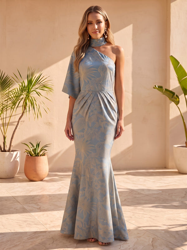 Jacquard Mermaid One Shoulder Ruched Waist  Formal Dresses