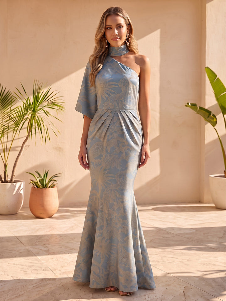 Jacquard Mermaid One Shoulder Ruched Waist  Formal Dresses