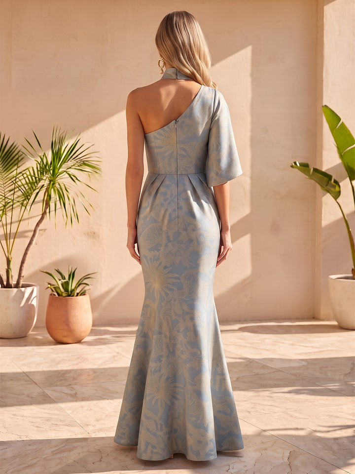 Jacquard Mermaid One Shoulder Ruched Waist  Formal Dresses