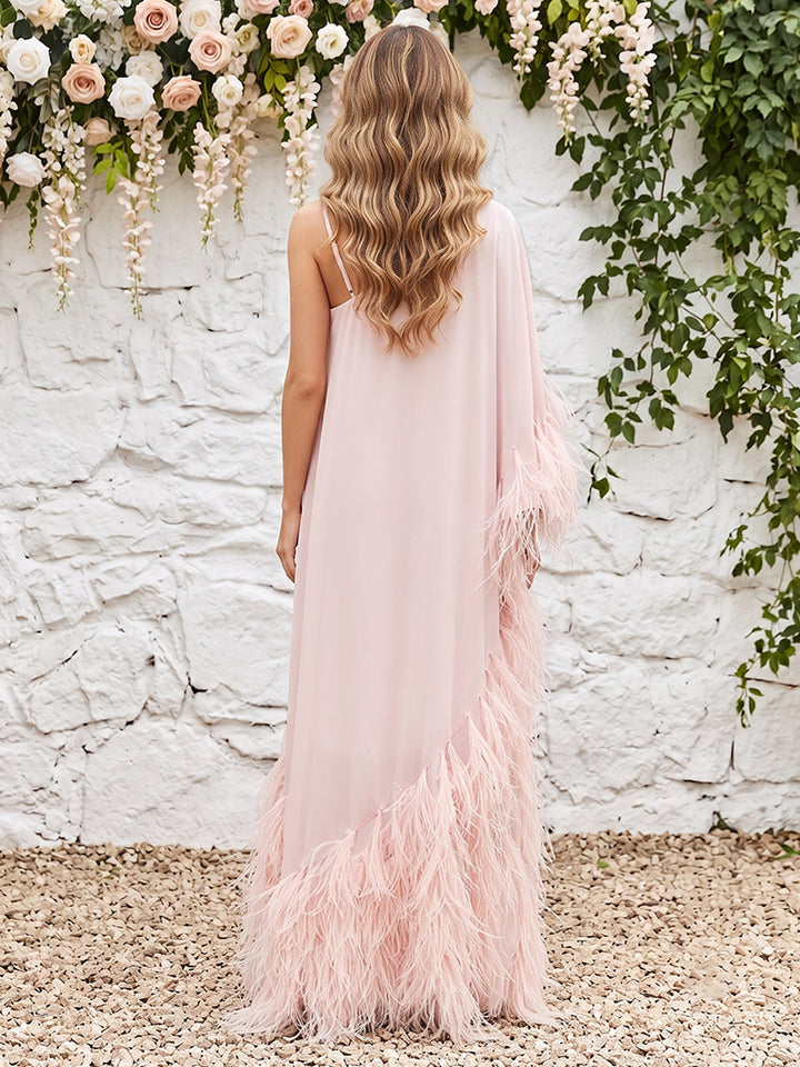 Chiffon A Line One Shoulder with Feather Formal Dresses