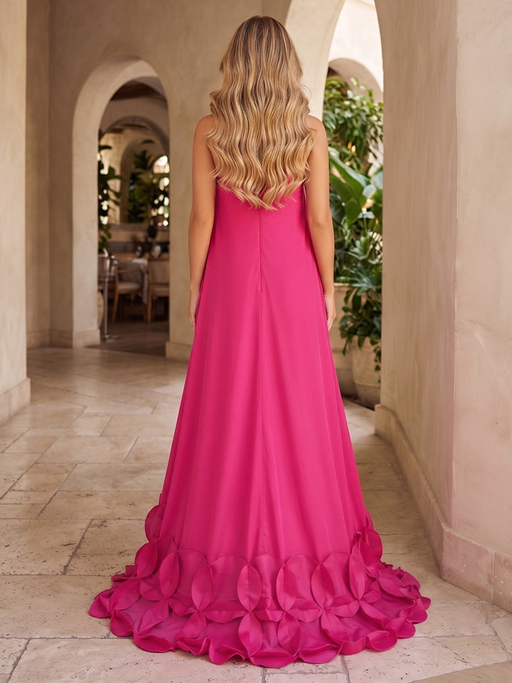 Satin A Line Strapless Deep V Neck Formal Dresses