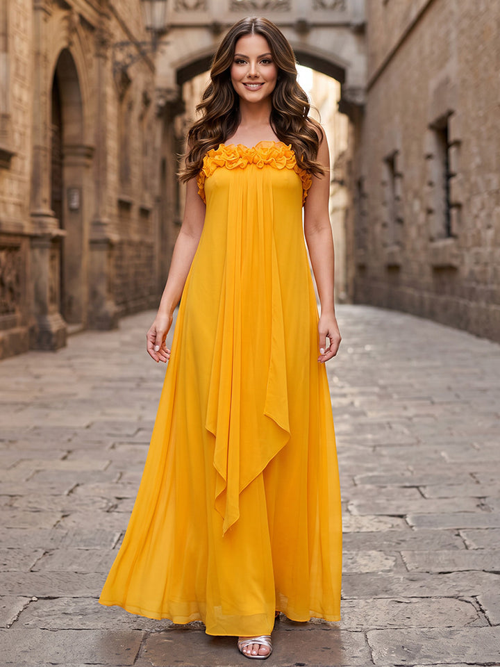 Chiffon A Line Strapless with 3D Flowers Formal Dresses
