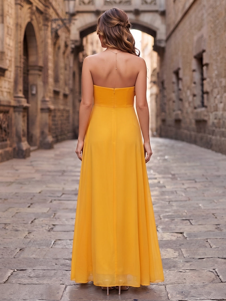 Chiffon A Line Strapless with 3D Flowers Formal Dresses