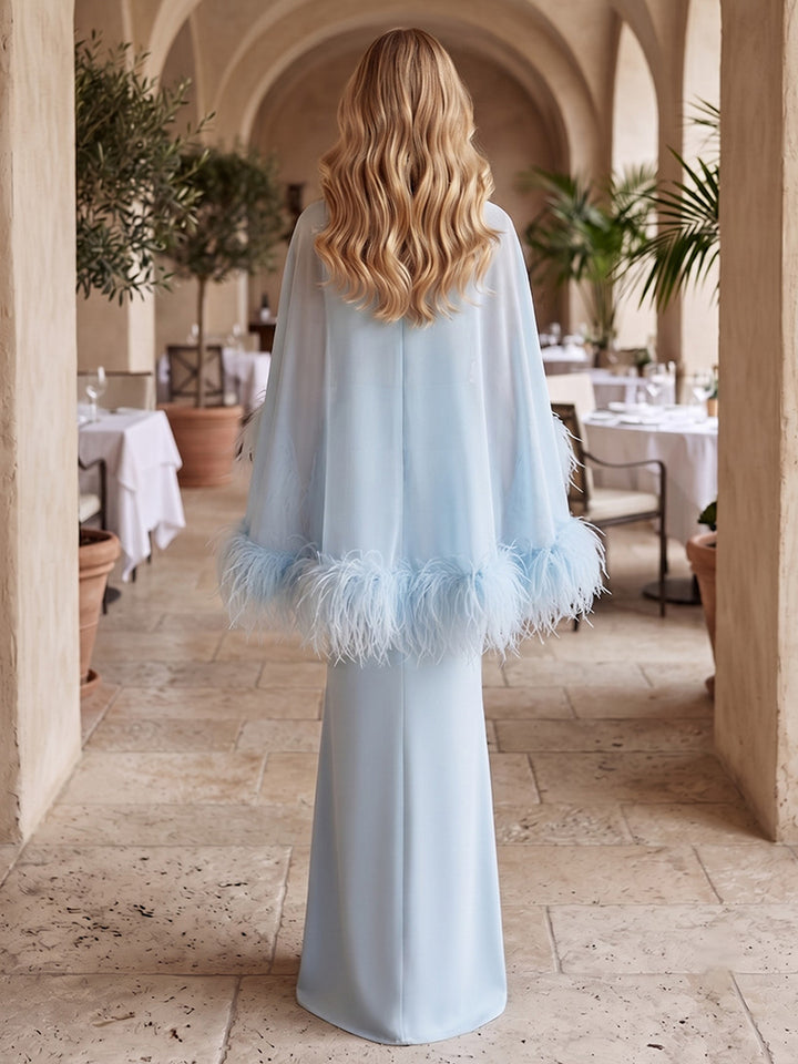 Chiffon Mermaid Jewel Neck with Feather Formal Dresses