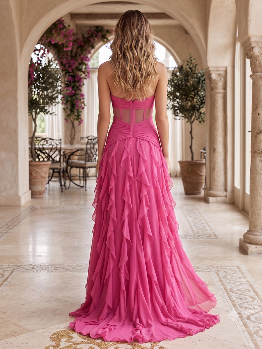 Chiffon A Line Sweetheart Ruched Bodice Ruffles Formal Dresses