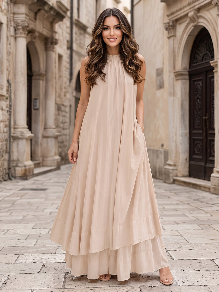 Chiffon A Line Halter Pleats Tiered Formal Dresses