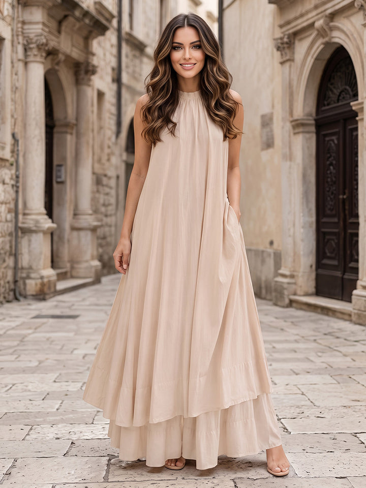 Chiffon A Line Halter Pleats Tiered Formal Dresses