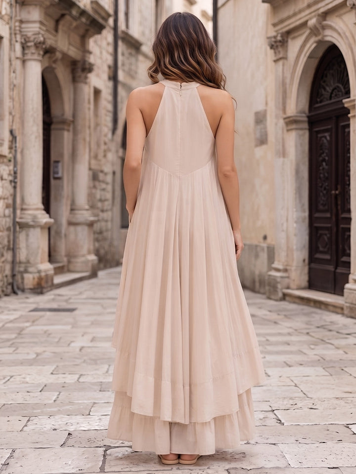 Chiffon A Line Halter Pleats Tiered Formal Dresses