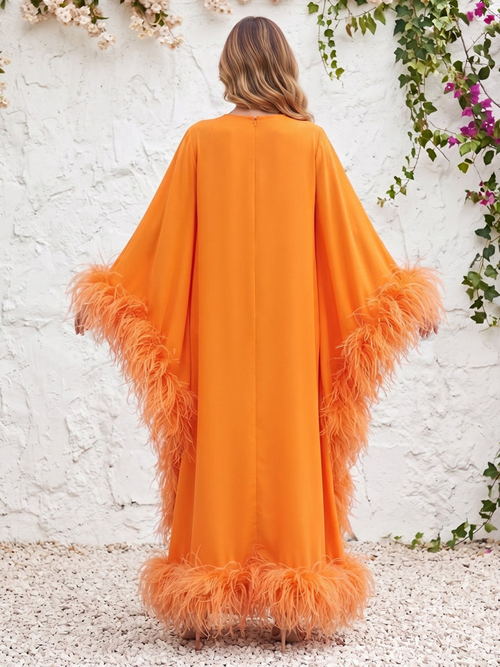 Chiffon Kaftan V Neck with Feather Formal Dresses