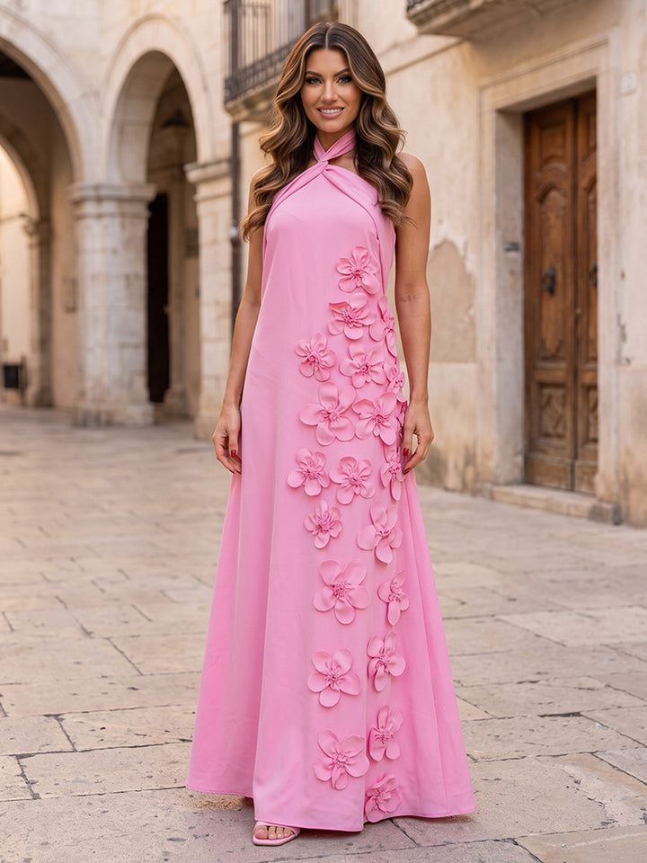 Satin A Line Halter Twist Halter Neck Formal Dresses