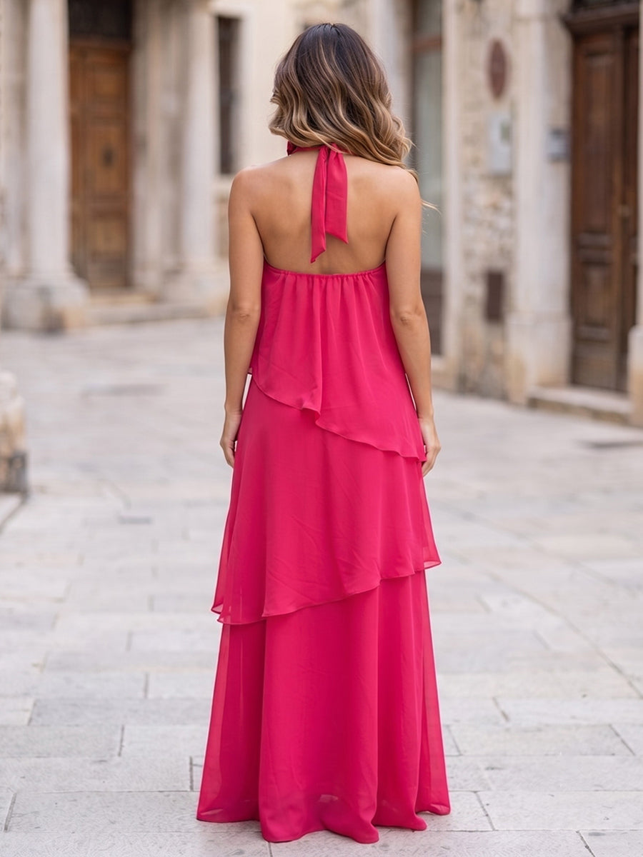 Chiffon A Line Strapless Layered Ruffles Formal Dresses