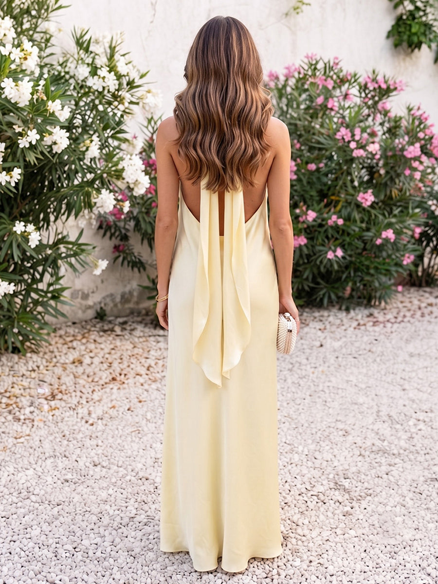 Satin A Line Strapless Simple Formal Dresses