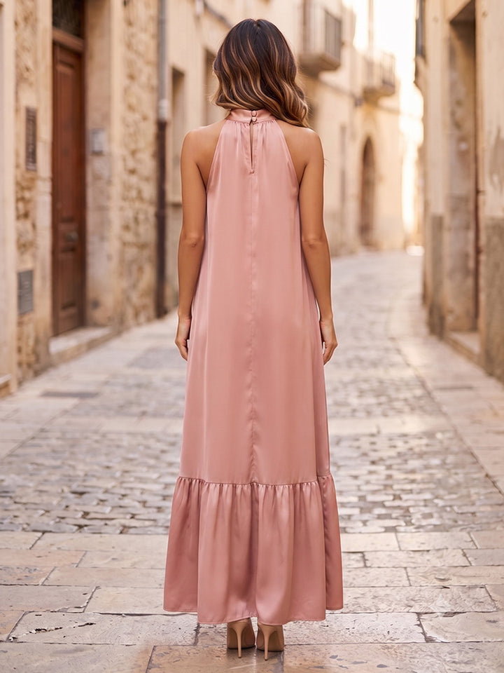 Satin A Line Halter Simple Formal Dresses