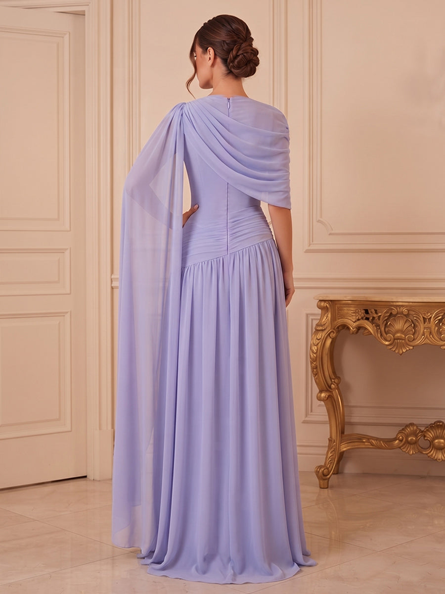 Chiffon A Line Jewel Neck with Cape Formal Dresses
