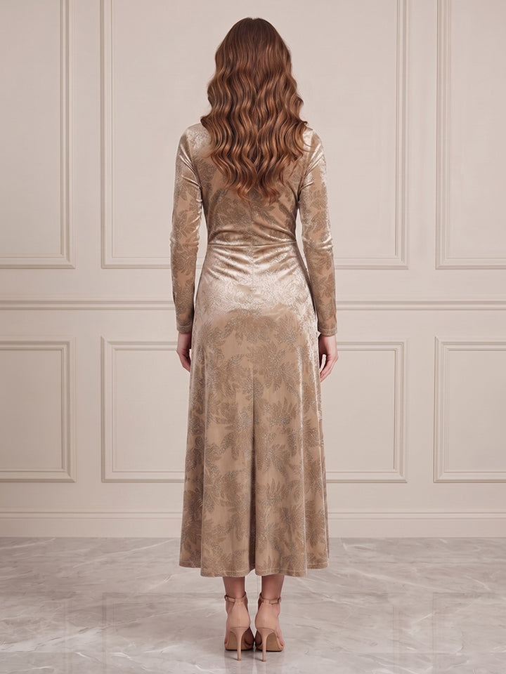Burnout Velvet A Line Jewel Neck Ruched Waist Formal Dresses