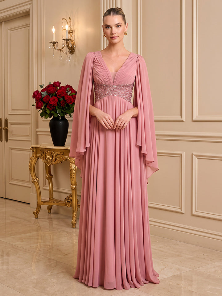 Chiffon A Line V Neck Pleats Formal Dresses