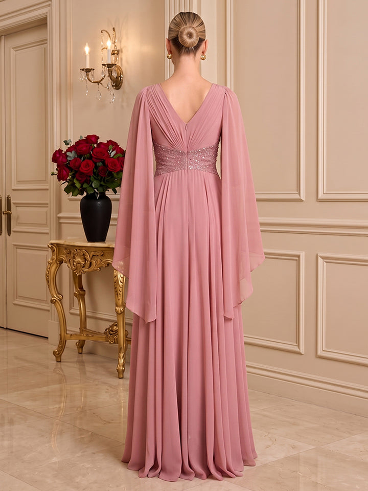 Chiffon A Line V Neck Pleats Formal Dresses