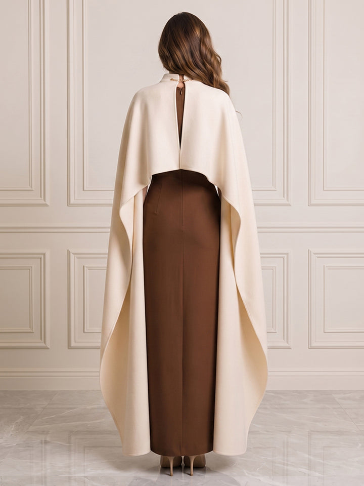Satin A Line High Neck with Cape Formal Dresses
