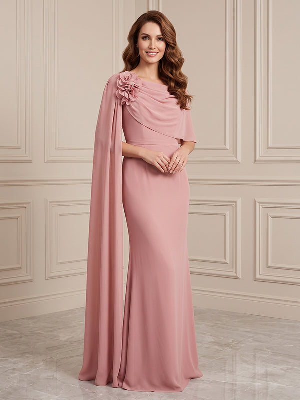 Chiffon A Line Jewel Neck with Cape Sash Formal Dresses