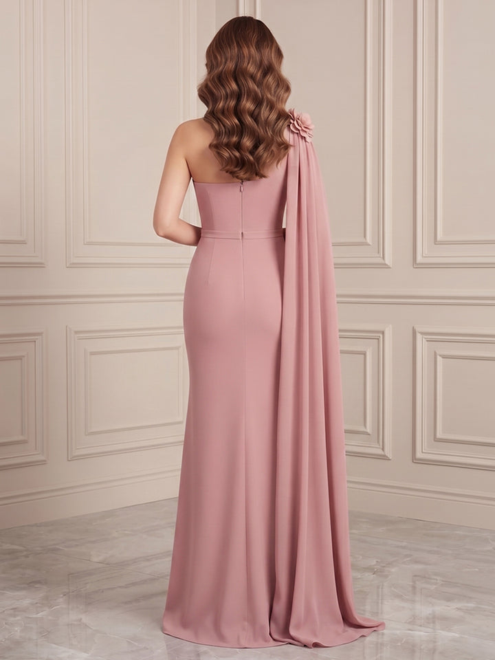 Chiffon A Line Jewel Neck with Cape Sash Formal Dresses