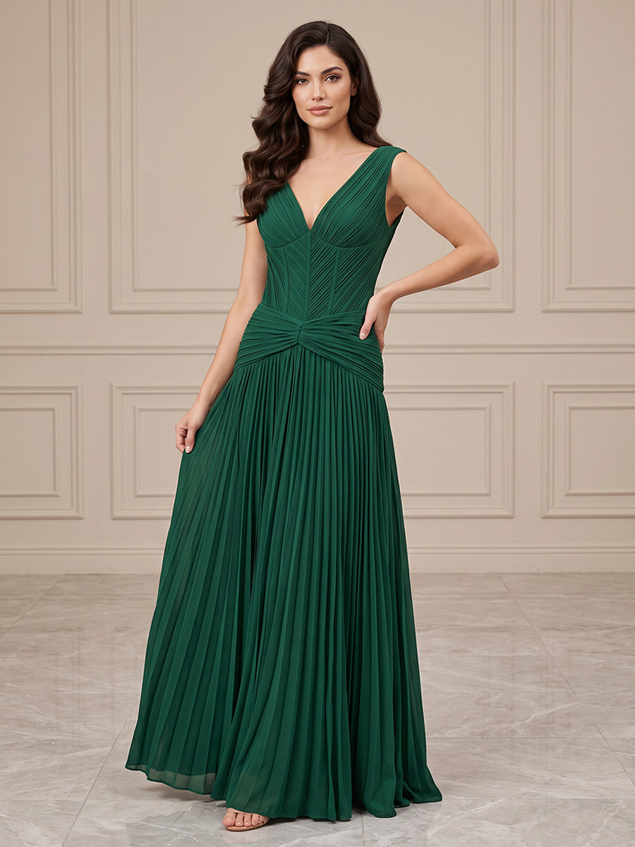 Chiffon A Line V Neck Corset Waist Formal Dresses