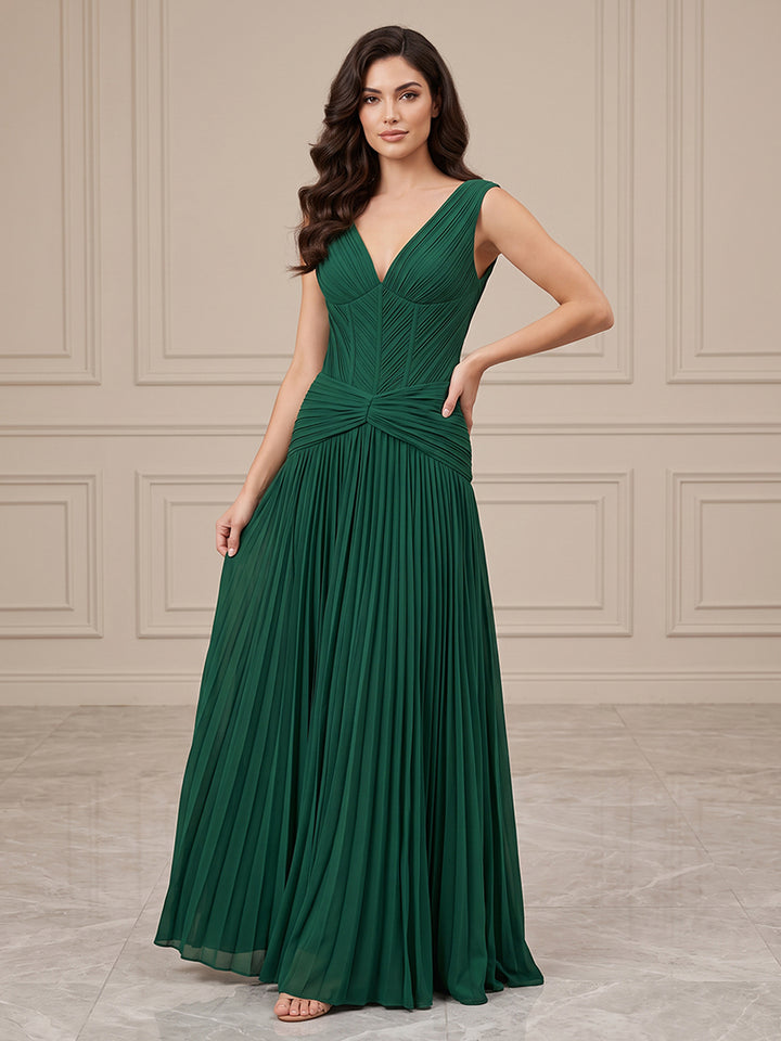 Chiffon A Line V Neck Corset Waist Formal Dresses