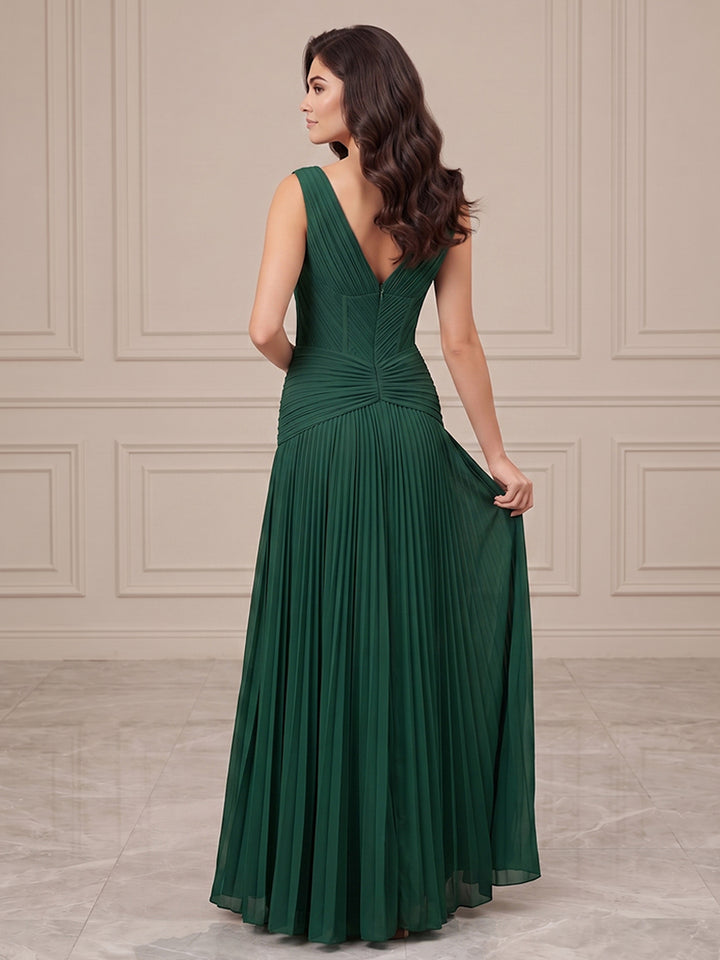 Chiffon A Line V Neck Corset Waist Formal Dresses