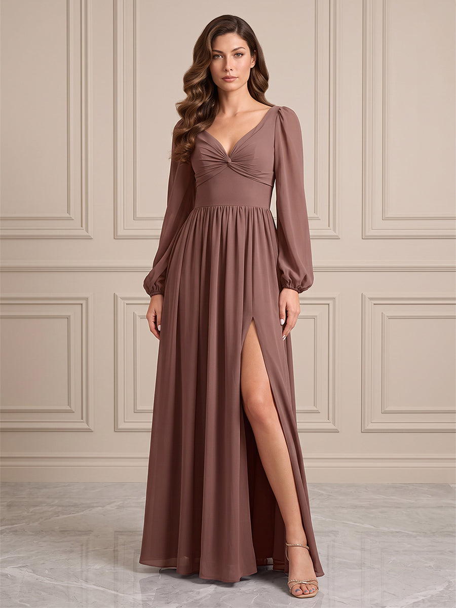 Satin A Line V Neck Twisted Formal Dresses