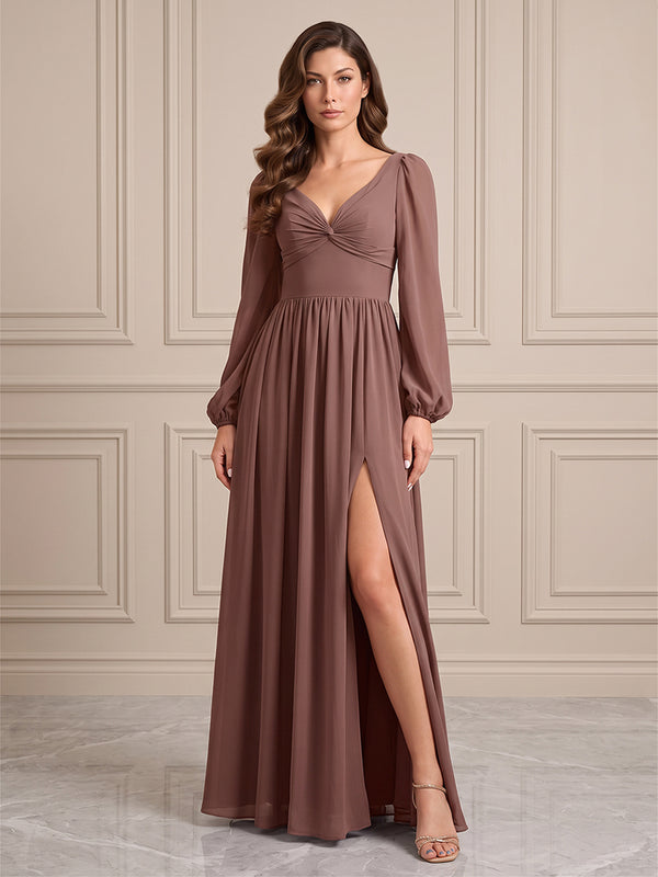 Satin A Line V Neck Twisted Formal Dresses