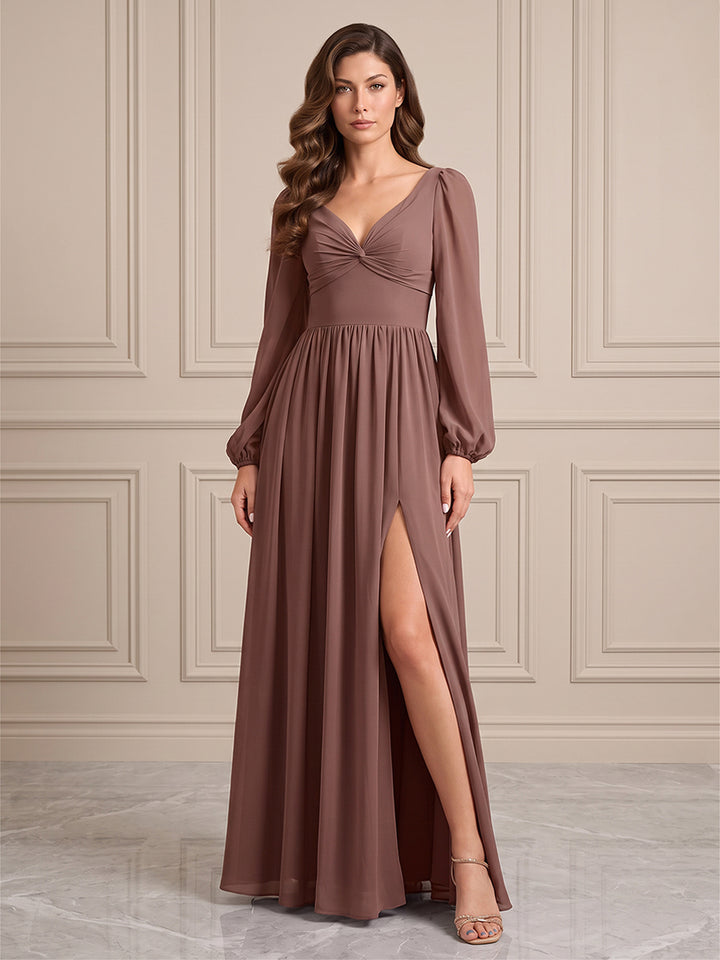 Satin A Line V Neck Twisted Formal Dresses