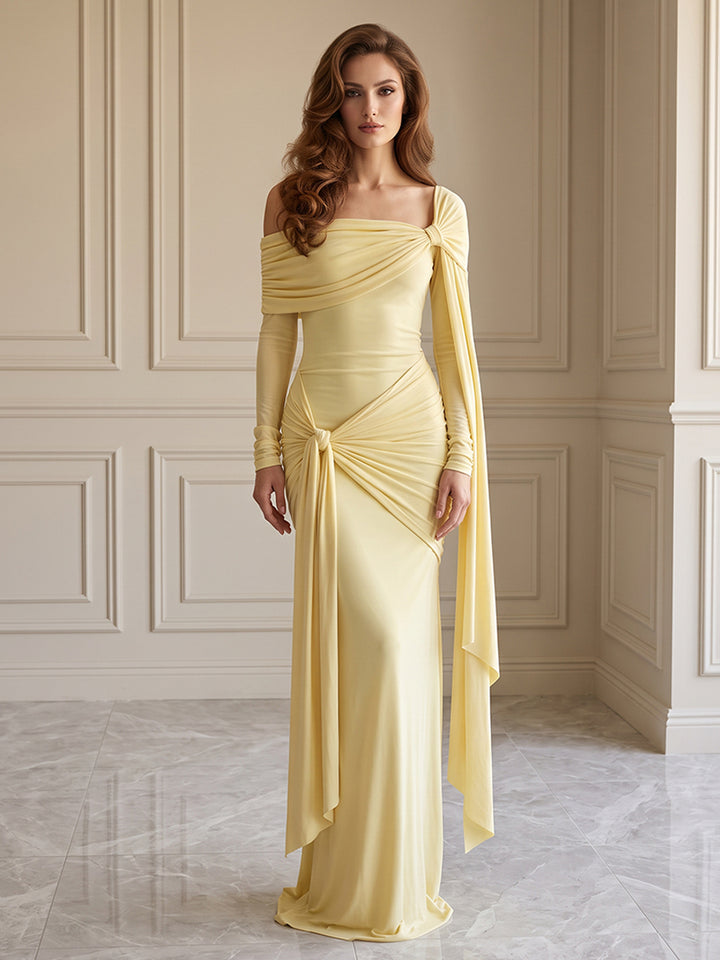 Satin A Line One Shoulder Twisted Sash Formal Dresses