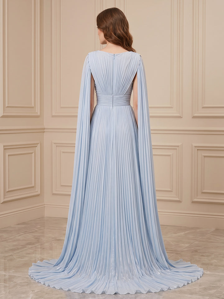 Chiffon A Line Cowl Neck Ruched Bodice Pleated Formal Dresses