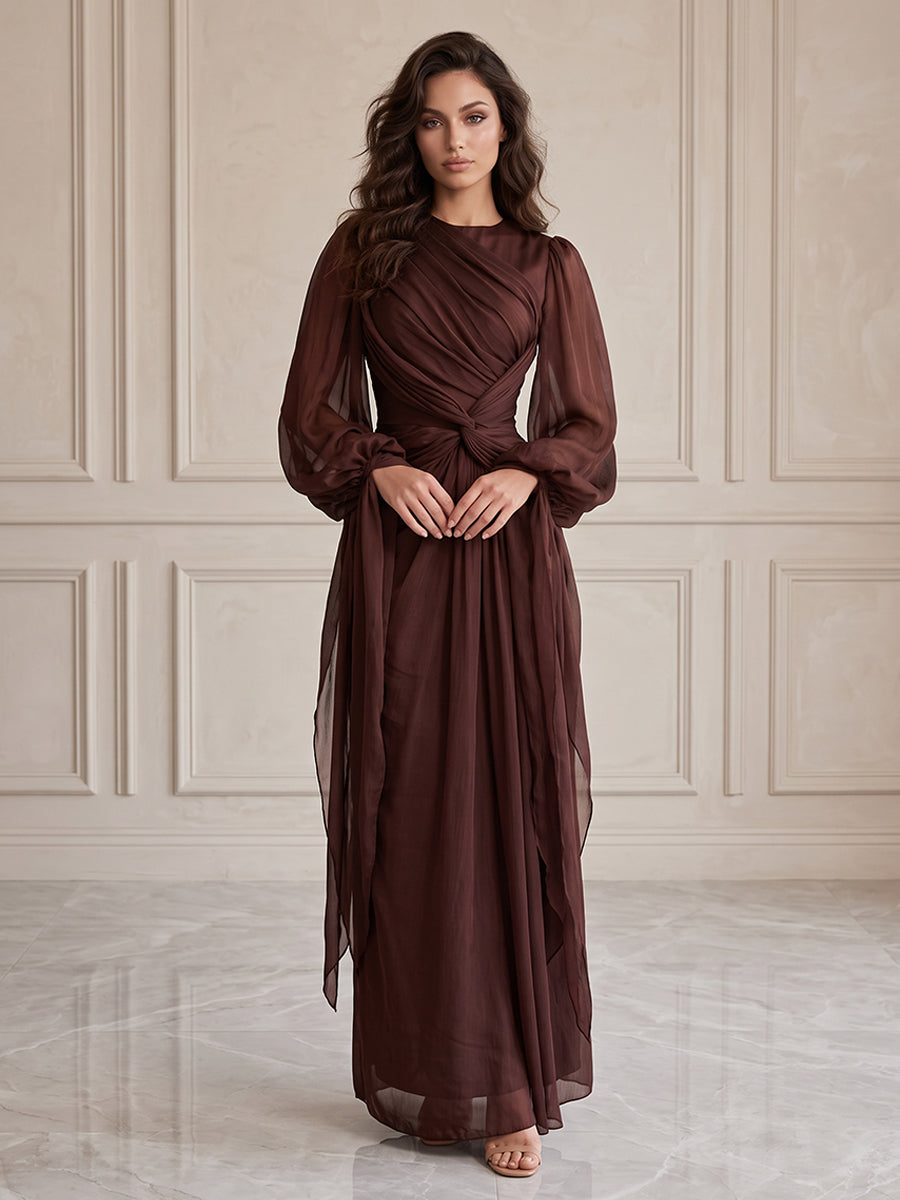 Chiffon A Line Round Neck Ruched Bodice Formal Dresses