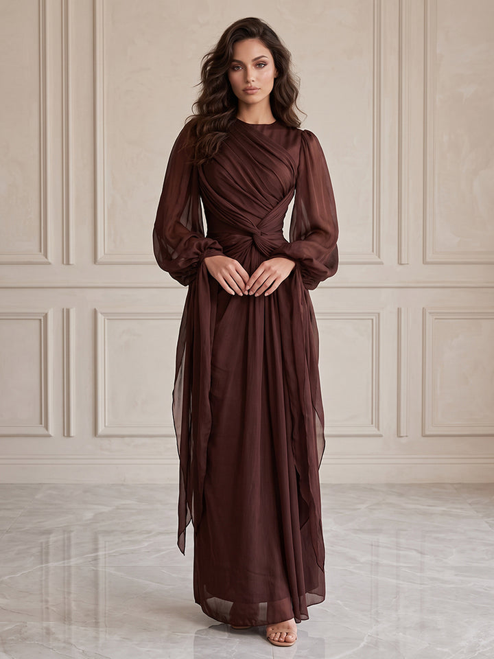 Chiffon A Line Round Neck Ruched Bodice Formal Dresses