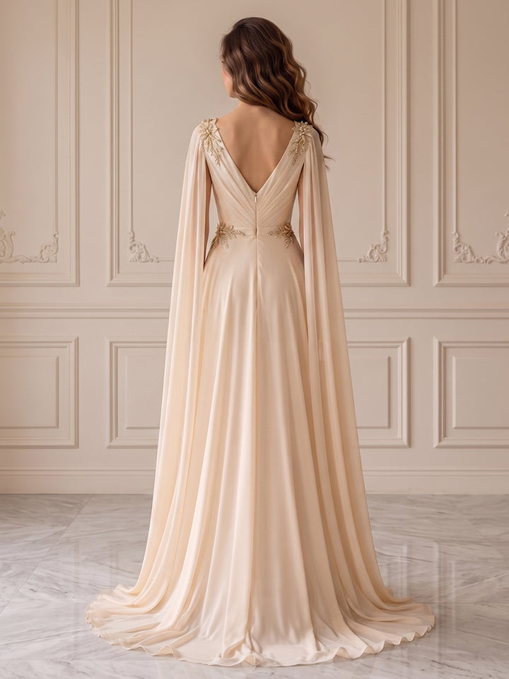 Chiffon A Line V Neck Embellished Waist Formal Dresses