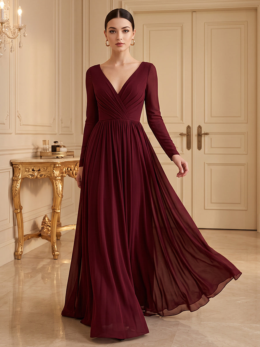 Chiffon A Line V Neck Ruched Waist Formal Dresses