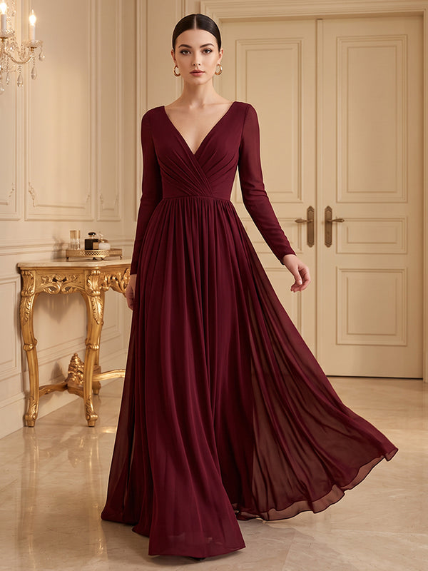 Chiffon A Line V Neck Ruched Waist Formal Dresses