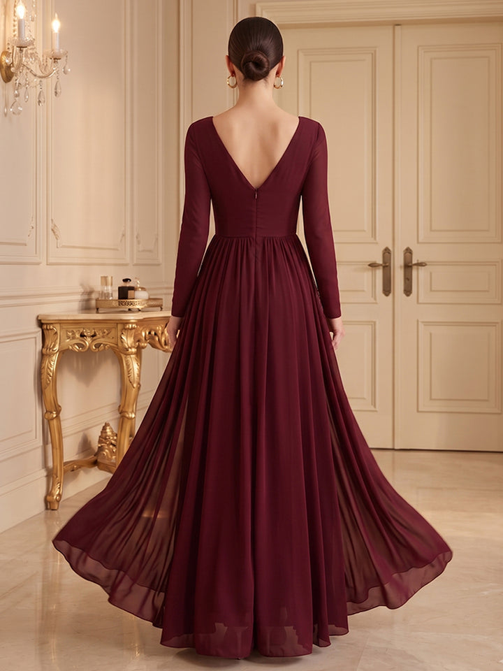 Chiffon A Line V Neck Ruched Waist Formal Dresses