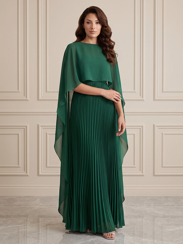 Chiffon A Line Jewel Neck with Cape Formal Dresses