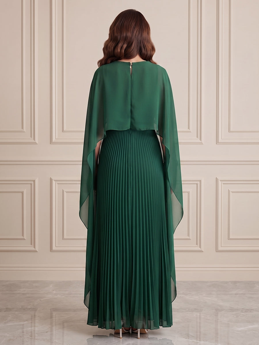 Chiffon A Line Jewel Neck with Cape Formal Dresses