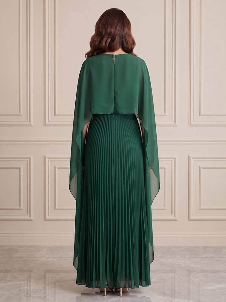 Chiffon A Line Jewel Neck with Cape Formal Dresses