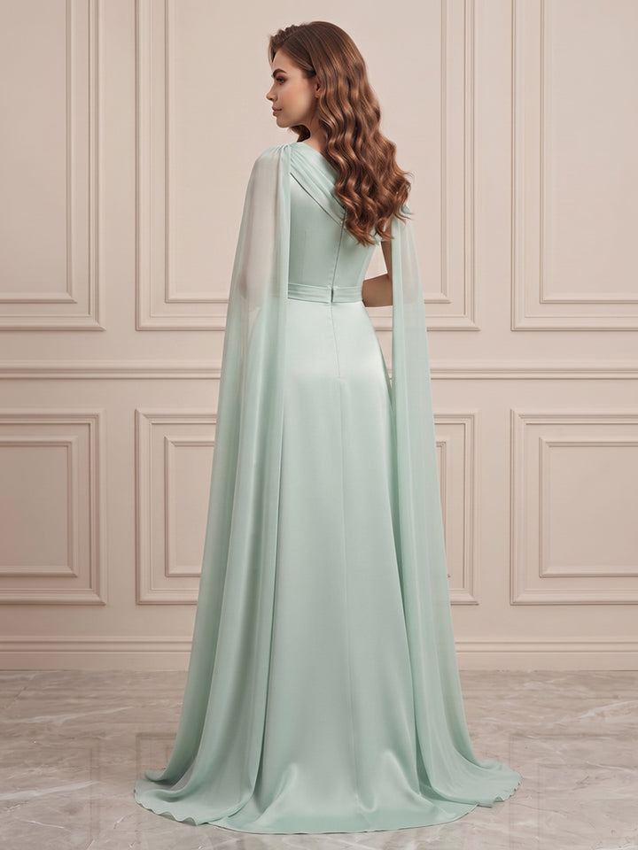 Satin A Line One Shoulder High Waist Formal Dresses