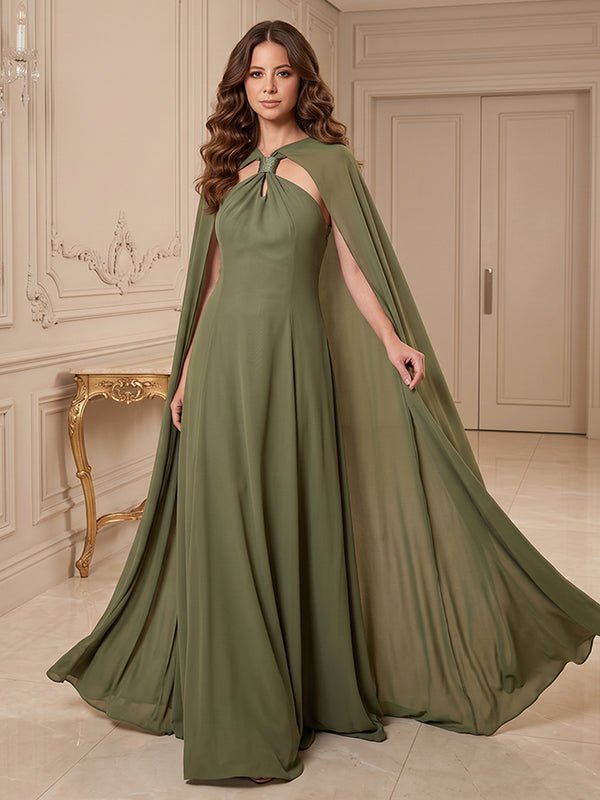 Chiffon A Line Halter with Cape Formal Dresses