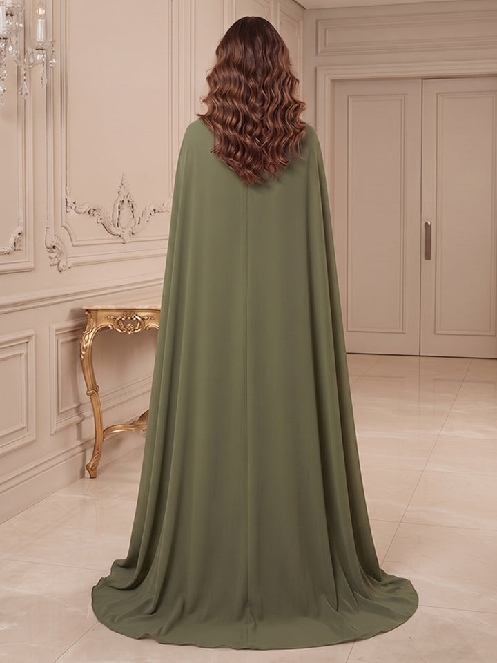 Chiffon A Line Halter with Cape Formal Dresses